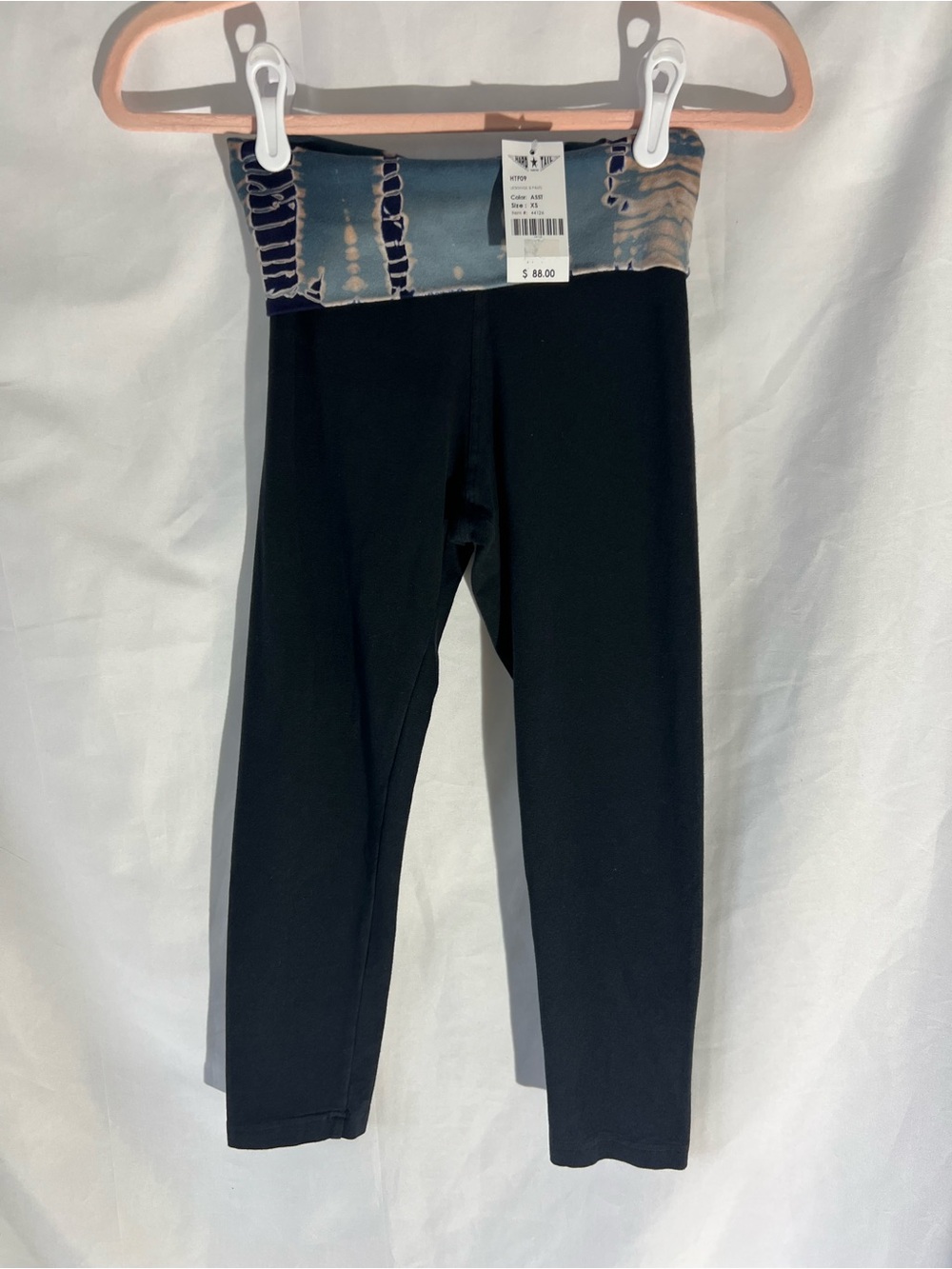 NWT Women’s HARD TAIL Tie Dye Fold-Over* Black 90% Cotton Crop Leggings 21”
